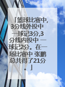 篮球比赛中,3分线外投中 一球记3分,3分线内投中 一球记2分。在一场比赛中 张鹏总共得了21分。