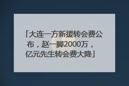 大连一方新援转会费公布，赵一脚2000万，亿元先生转会费大降